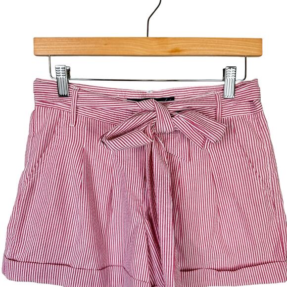 Lauren James NWT Red White Stripe Seersucker Cuffed Belted Bow Shorts - Picture 5 of 9